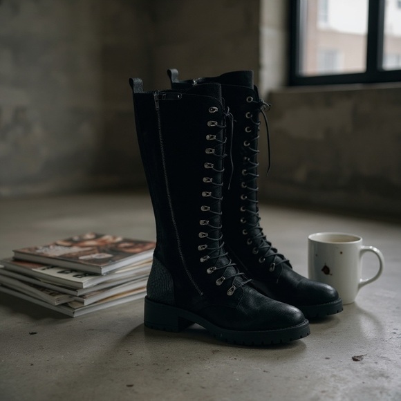 Vintage Foundry Henrietta Tall Leather Biker Moto Boot Knee High Black Women 10 - Picture 13 of 13